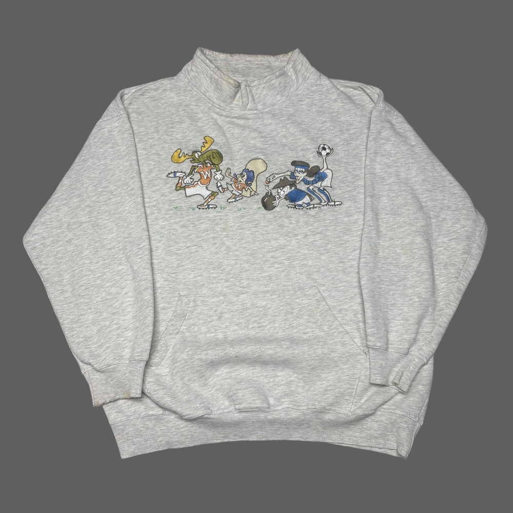 Vintage Universal Studios Rocky Bullwinkle Quarter Zip Sweatshirt Gray Mens XL